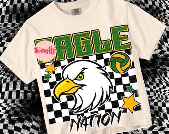 Retro Grunge -  Mascot-EAGLES PNG - School Spirit - Green Gold Volleyball