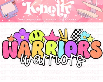 Retro Pop Preppy Colorful Mascot-Warriors PNG - School Spirit