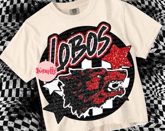Retro Glitter -  Mascot-LOBOS PNG - School Spirit Red Black