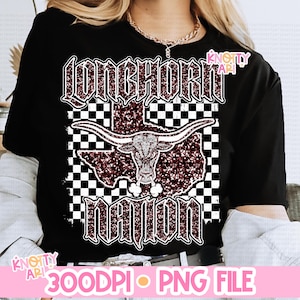 Retro Grunge -  Mascot-LONGHORN Glitter Nation PNG - School Spirit - Maroon