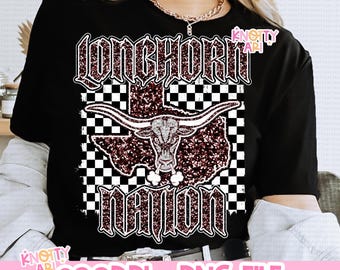 Retro Grunge -  Mascot-LONGHORN Glitter Nation PNG - School Spirit - Maroon