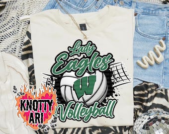 Retro Grunge Preppy Lady Eagles Volleyball -Mascot- PNG - School Spirit Green