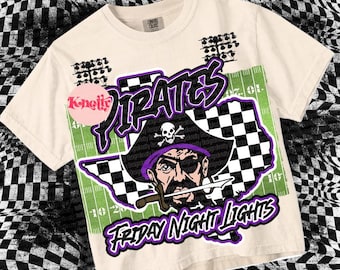 Retro Friday Night Lights PIRATE NATION-Mascot- PNG - School Spirit - Purple