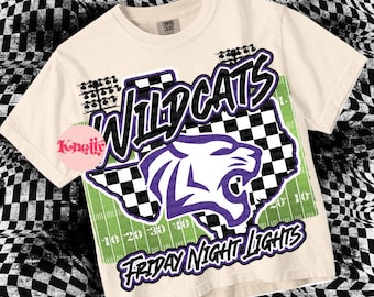 Retro Pop Friday Night Lights Mascot-WILDCAT PNG - School Spirit-Black Purple