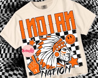 Retro Grunge -  Mascot-INDIAN NATION PNG - School Spirit - Orange