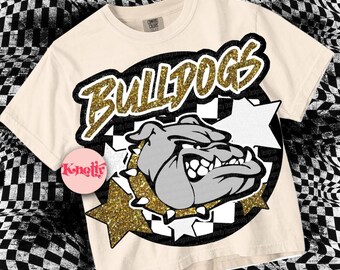 Retro Glitter -  Mascot-Bulldogs PNG - School Spirit - Red