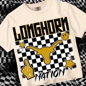 Retro Grunge -  Mascot-LONGHORN NATION PNG - School Spirit - Black Gold