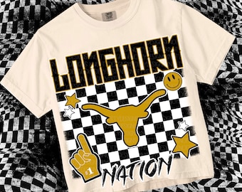 Retro Grunge -  Mascot-LONGHORN NATION PNG - School Spirit - Black Gold