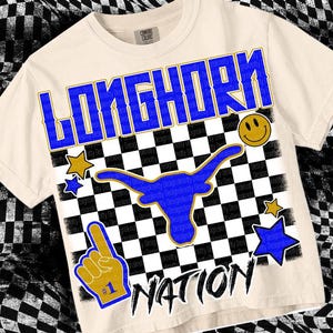Retro Grunge -  Mascot-LONGHORN NATION PNG - School Spirit - Blue Gold