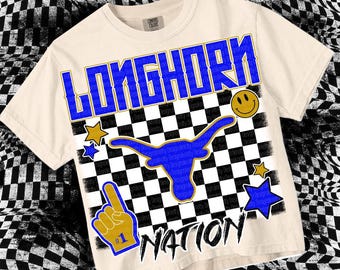 Retro Grunge -  Mascot-LONGHORN NATION PNG - School Spirit - Blue Gold