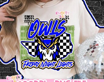 Retro Grunge Mascot- OWL FNL PNG - School Spirit - Blue Gold