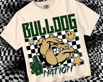 Retro Grunge -  Mascot-Bulldogs PNG - School Spirit - Green and Gold