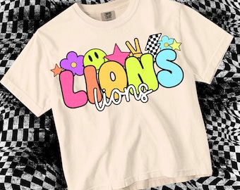 Retro Pop Colorful Sticker - Mascot-LIONS PNG - School Spirit