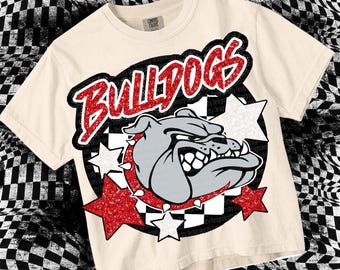 Retro Glitter -  Mascot-Bulldogs PNG - School Spirit - Red