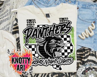 Retro Friday Night Lights -PANTHERS- PNG School Spirit-Grey