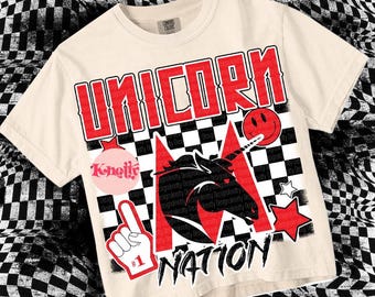 Retro Grunge -  Mascot-Unicorn Nation PNG - School Spirit - Red Black