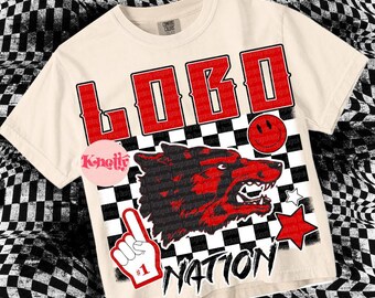 Retro Grunge -  Mascot-LOBO Nation PNG - School Spirit Red Black