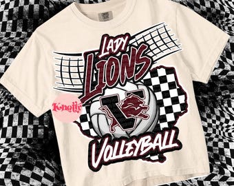 Retro Pop Volleyball Mascot- LIONS - Mascots-Maroon and White