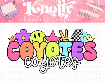 Retro Pop Colorful Sticker Mascot-Coyotes PNG - School Spirit