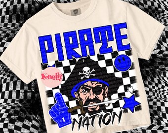 Retro Grunge Preppy PIRATE NATION-Mascot- PNG - School Spirit-Blue