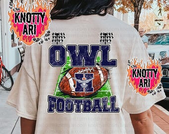 Cute Retro Distressed Owls Football PNG - Navy White- School Spirit  - Football ready to print - DTF - DTG - Football design -
