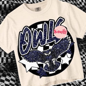Retro Glitter Mascot- OWLS PNG - School Spirit - Navy, White, and  Black