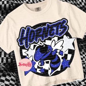 Retro Pop Glitter -  Mascot-Hornets PNG - School Spirit - Blue