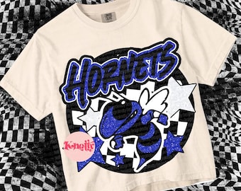 Retro Pop Glitter -  Mascot-Hornets PNG - School Spirit - Blue