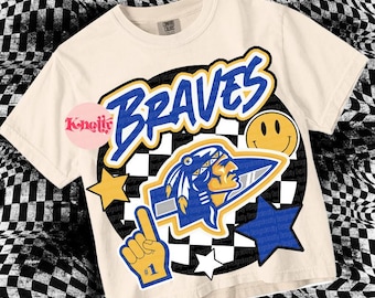 Retro Pop -  Mascot-BRAVES PNG - School Spirit - Blue Gold
