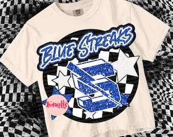 Retro Glitter - Mascot-Blue Streaks PNG - School Spirit - Blue