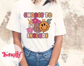 Pink and Peach RetroAutism Awareness shirt- Choose to Include - Teacher Shirt PNG