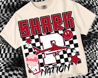 Retro Grunge -  Mascot- SHARK NATION PNG - School Spirit - Black and Red