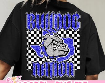 Retro Grunge -  Mascot-BULLDOGS PNG - School Spirit - Blue Glitter