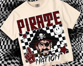 Retro Grunge Preppy PIRATE NATION-Mascot- PNG - School Spirit