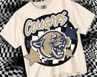 Retro Glitter Preppy  Mascot-Cougars PNG - School Spirit