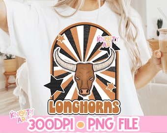 Cute Groovy -  Mascot-LONGHORNS PNG - School Spirit - Black Orange