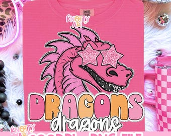 Retro Cute Preppy Pink Peach  - Mascot-DRAGONS PNG - School Spirit