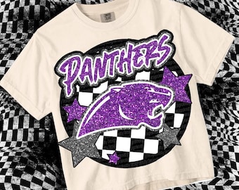 Retro Glitter Preppy Mascot-PANTHERS- PNG School Spirit Purple Grey