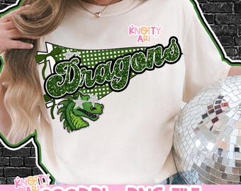 Cute Pennant Coquette Dragons Design- Retro Mascot -Dragons PNG - School Spirit