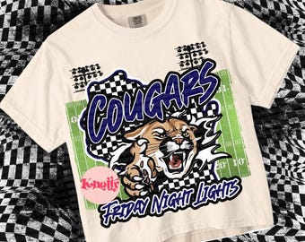 Retro- Friday Night Lights  -  Mascot-COUGARS Football PNG - School Spirit - Navy Black- Wisconson
