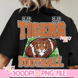 Vintage Style TIGER FOOTBALL Distressed Design- Retro Mascot -Tigers PNG - School Spirit