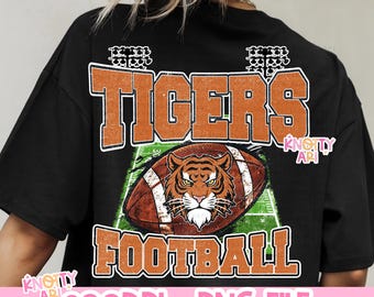 Vintage Style TIGER FOOTBALL Distressed Design- Retro Mascot -Tigers PNG - School Spirit