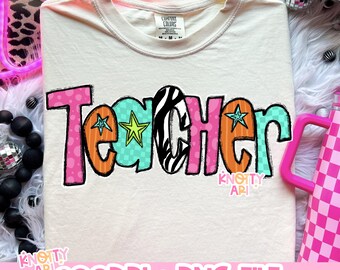 Hand Drawn Cute Pastel Groovy - TEACHER PNG - Teacher Shirt PNG - Ready to Print