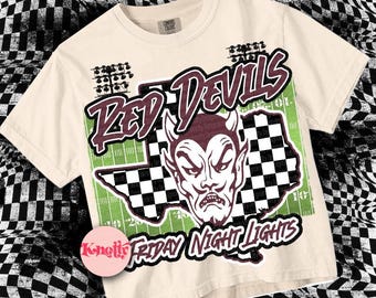 Retro Grunge -  Mascot- Red Devils PNG - School Spirit - maroon
