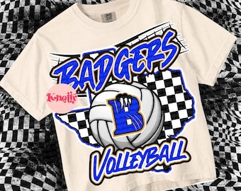 Cute Preppy - PNG File - BADGERS Volleyball- Mascots - Blue Gold