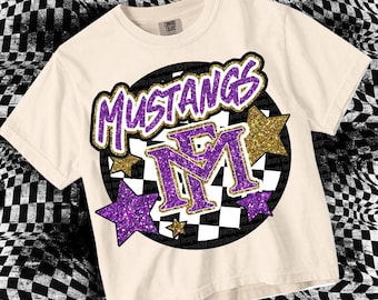 Retro Glitter Mascot Blue - MUSTANG PNG - School Spirit-Purple