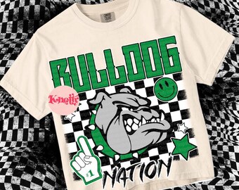 Retro Grunge -  Mascot-Bulldogs PNG - School Spirit - Green and Black