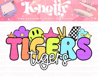 Retro Pop Colorful Mascot Stickers -Tigers PNG - School Spirit