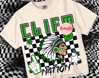 Retro Grunge -  Mascot-Clift Nation PNG - School Spirit - Green White
