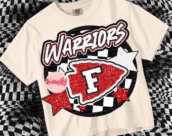 Retro Pop Glitter Mascot-WARRIORS PNG - School Spirit - Red
